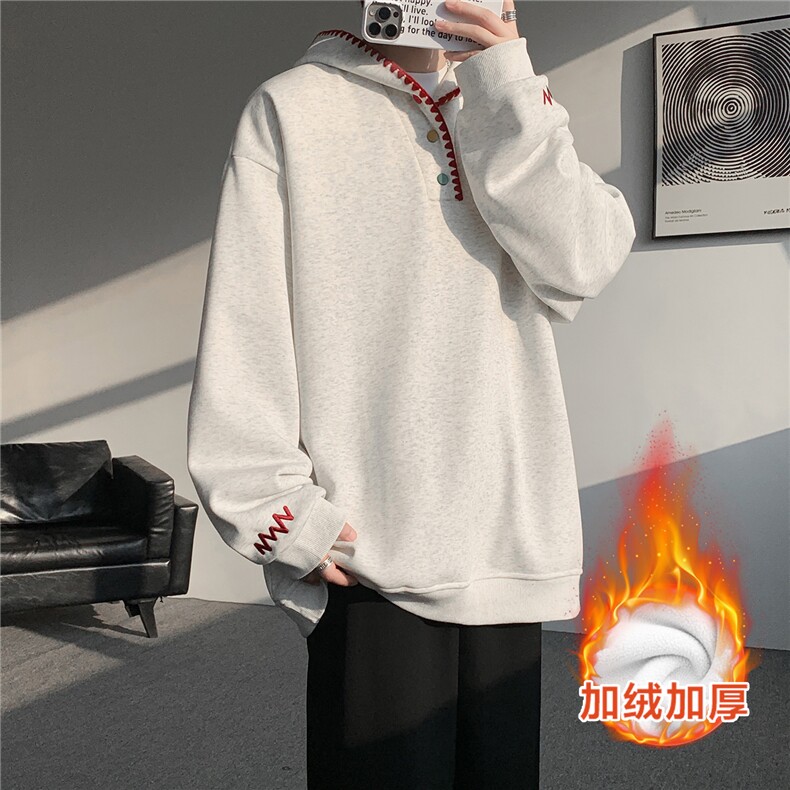 多巴胺刺绣万针镶边连帽卫衣大码设计感撞色外套LW611特P55加绒65图片