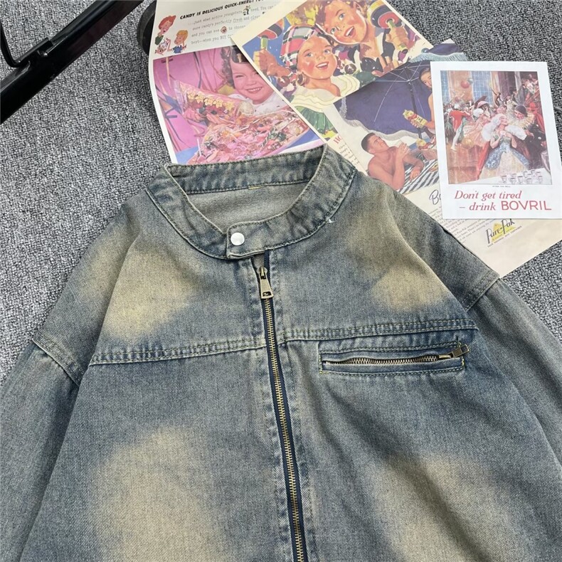 复古立领牛仔外套慵懒宽松显瘦上衣A040-P68,男装工装外套,星座1109-3