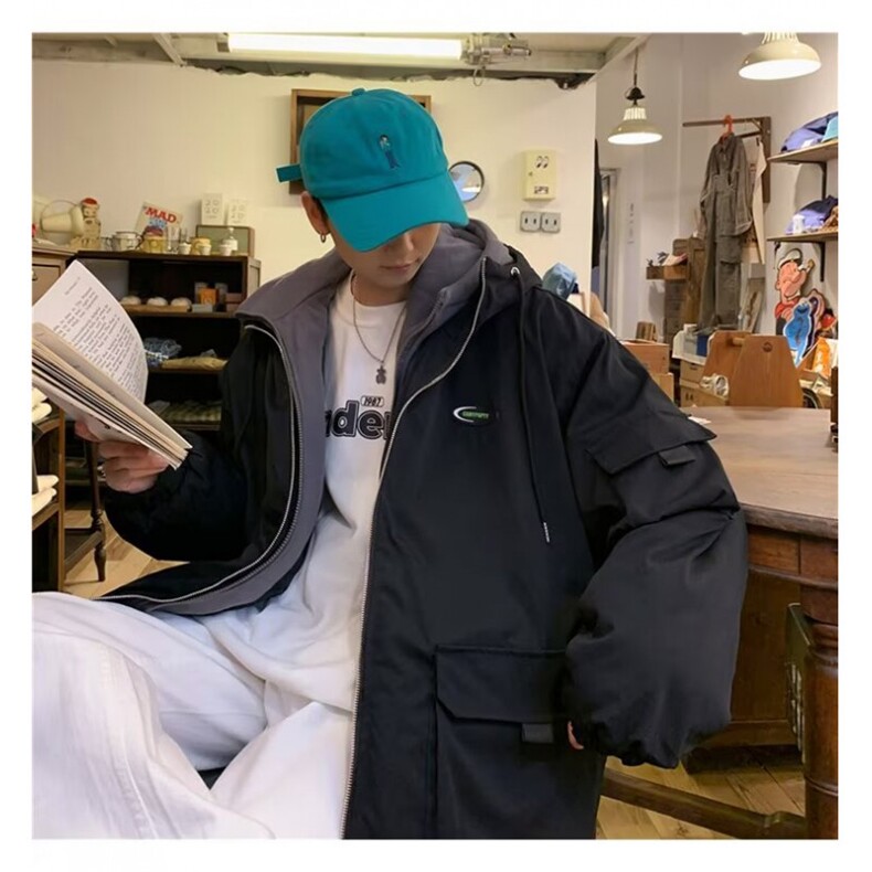 假两件棉衣男港风宽松百搭工装棉袄外套冬季潮牌加厚连帽棉服,男装棉衣,星座1013