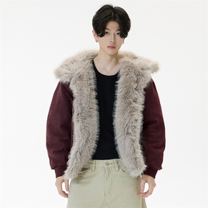 现货重磅硬挺boxy羽绒棉衣座山雕大毛毛领洗水麂皮棉服冬外套,男装棉衣,电商A486-1