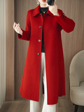 2025年秋季长款单排扣娃娃领长袖通勤羊毛，女装毛呢外套，众策羊绒