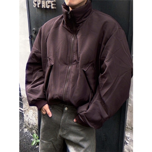 美式街头白鸭绒三防立领羽绒服男女潮牌短宽保暖外套M6048,冬天短半身裙搭配什么上衣图片