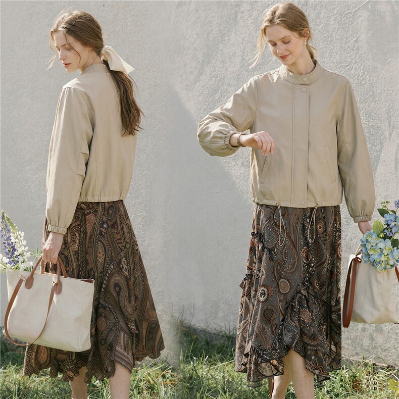 【春季女装新款】大量现货时尚休闲宽松立领短款皮衣外套，女装皮衣，缘衣格