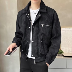 棕色做旧皮衣外套男痞帅设计感小众情侣休闲翻领夹克 JK8896图片