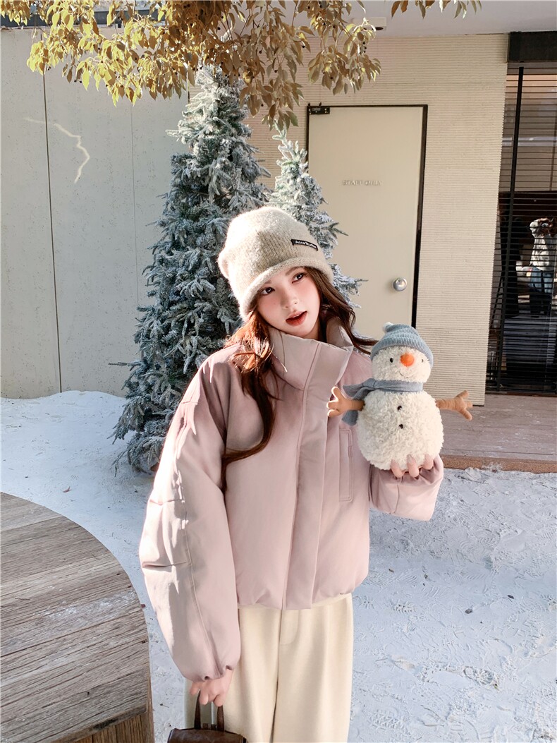 渐变粉色羽绒服女短款2025冬新款休闲立领保暖外套,女装羽绒服,2C269