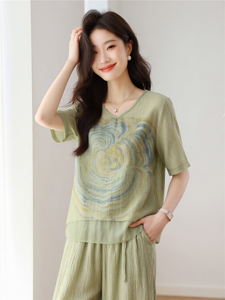 现货2026年夏季优雅风简约淑女出游聚会印花洋气女套装两件套,女装套装/套裙,木橙西子