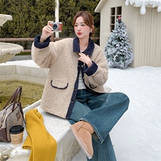 新款主推牛仔拼接羊羔毛外套2652-P195-K298，女装短外套，2C129