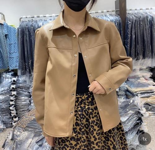 2021秋季新款时尚简约设计单排扣潮PU皮衣,女装皮衣,L·H·X