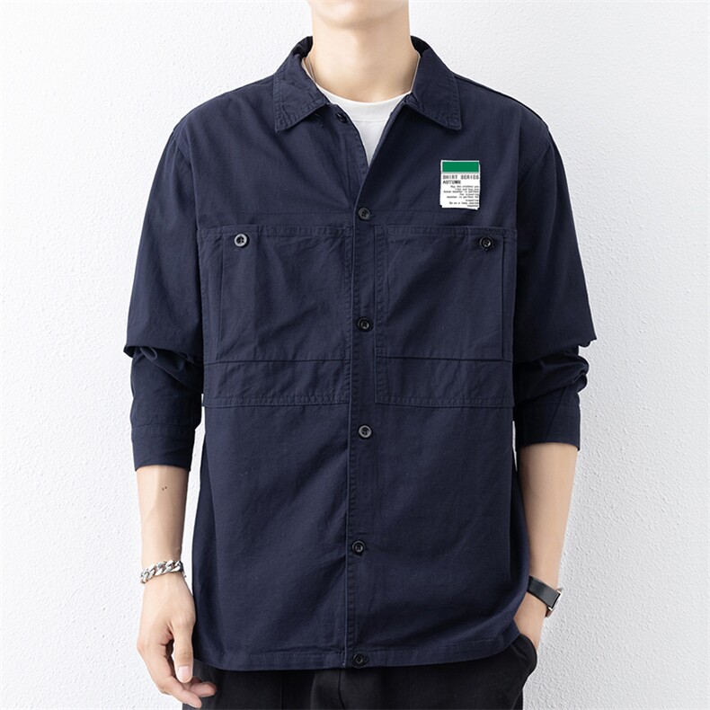 衬衣男新款纯棉工装翻领休闲时尚长袖衬衫XZ310B-3-CY806-P58,男装衬衫,星座310B-3