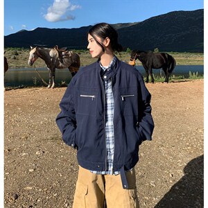 26春装高品质老钱风立领夹克外套男女美式潮牌拉链工装风宽松上衣图片