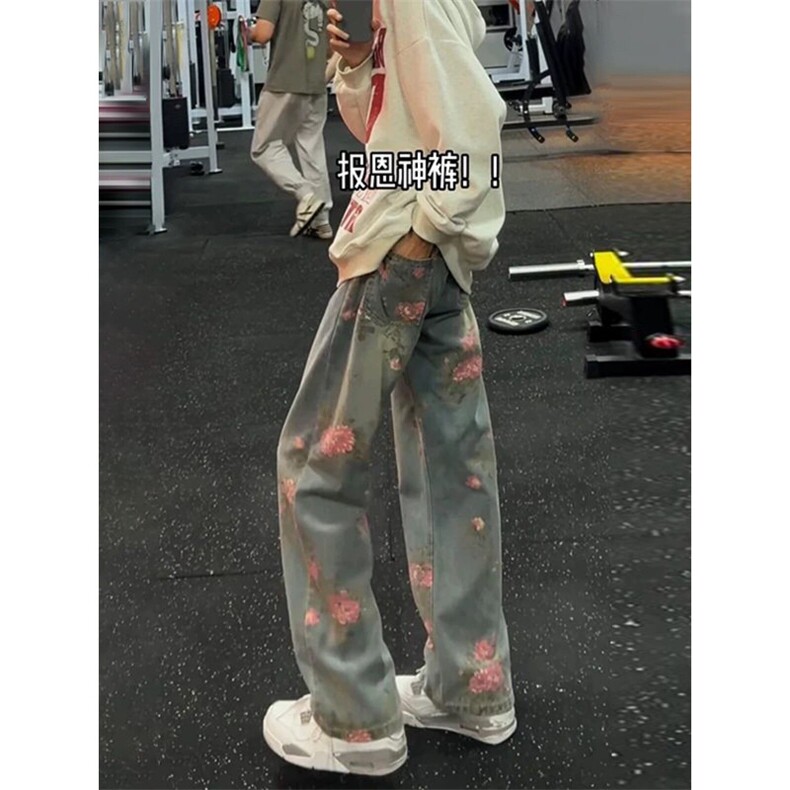 1014-1-KZ1092-cleanfit牡丹提花牛仔裤男小众设计感水洗蓝裤子图片