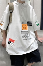 LD54121-P45连帽短袖t恤男大码胖子带帽五分袖中袖大皂风，男装T恤，电商A040