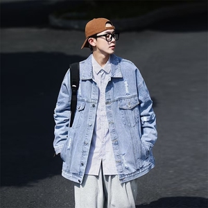 cityboy风破洞牛仔夹克ins港风高街字母印花外套男秋季J2192P65图片
