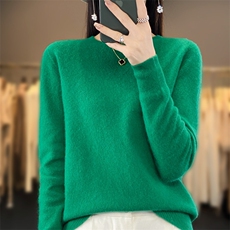 长袖圆领纯色2024年秋季套头简约通勤羊毛衫，女装羊毛衫，羿纯羊绒
