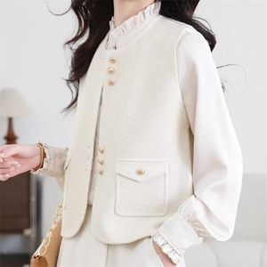 2025年秋季新款假口袋金丝针织马甲时尚休闲通勤百搭,女装马甲,萱芳婷羊绒