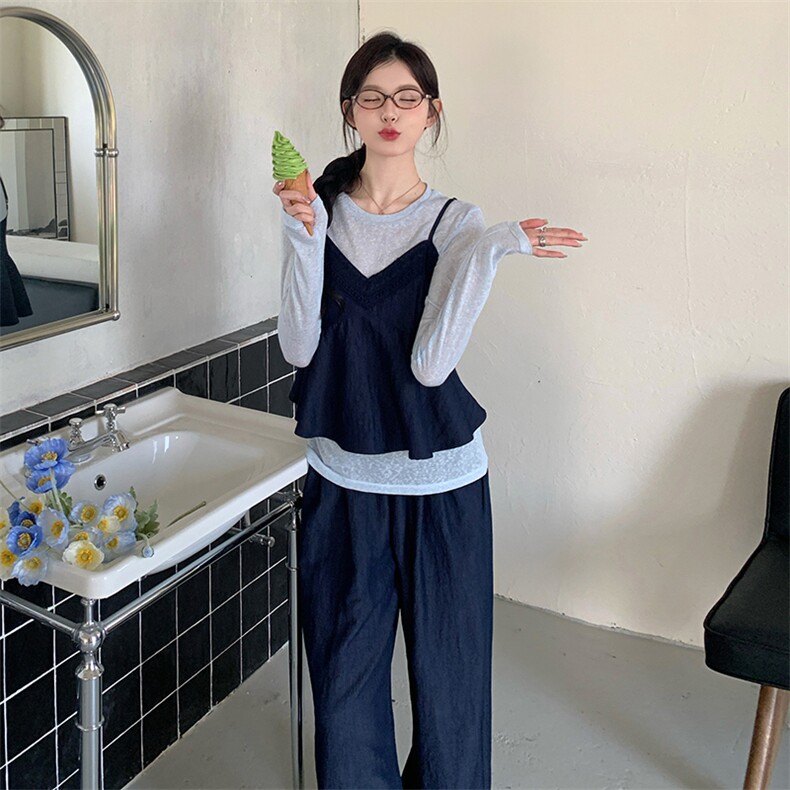 现货3件套气质t恤吊带阔腿裤超火三件套2C275-5518-P165-K268,女装套装/套裙,2C275