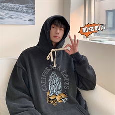 新款秋冬港风宽松连帽套头卫衣X5666-常规P70控88-加绒P80控98，男装卫衣，电商A061-1