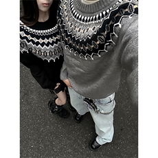 网图有货费尔岛绞花毛衣男女宽松复古圆领宽松针织衫A1059-P56，男装针织衫/毛衣，星座1505