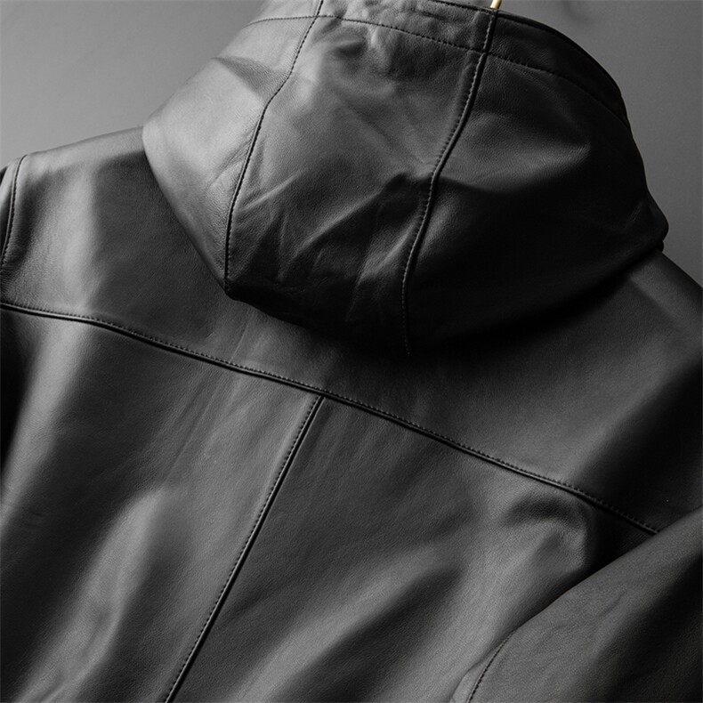 2023秋冬季新款男装商务休闲连帽皮衣中年男士宽松免烫上衣外套,男装皮衣,电商B212（原钱塘6029）