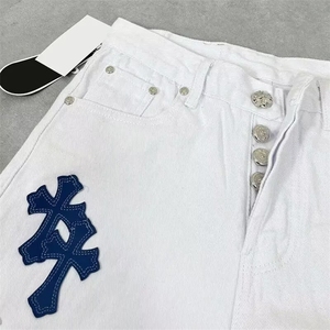 新十字架贴布网红同款潮牌牛仔长裤宽松百搭休闲男女款AM551 P58图片