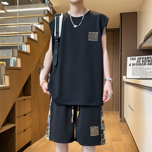 男士无袖T恤休闲运动套装男夏季五分短裤两件套潮A266-TZ1107-P43图片