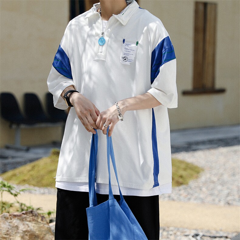韩版潮流polo衫男短袖拼色2023夏季新款ins宽松学生衬衫W2741-P31,男装Polo衫,星座412-2