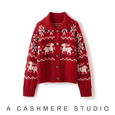 2026年秋季时尚百搭通勤简约休闲五星圣诞鹿角开衫，女装羊绒衫，致织羊绒