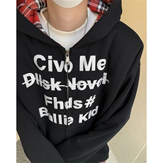 美式街头假两件拼接格子连帽卫衣外套男女慵懒宽松上衣Y7488-p58，女装短外套，星座1008