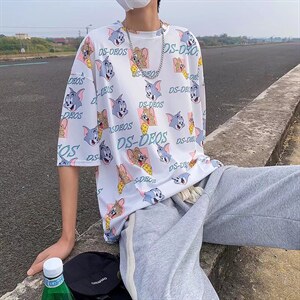 男圆领T恤宽松短袖T613P25,男装中长款外套怎么搭配衣服图片图片