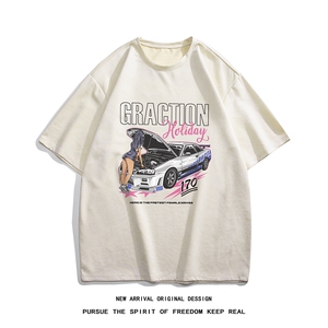 白底 23新款夏季时尚百搭鹿皮绒卡通印花短袖T恤DT1109P30控48图片