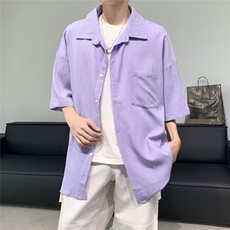 衬衫男复古风短袖夏季网红宽松上衣T恤设计感舒适百搭，男装T恤，星座716-2