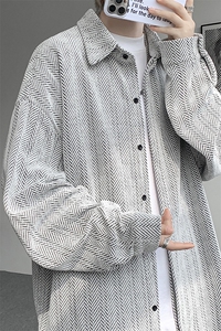 8XL-M人字纹小香风衬衫男生春秋衬衣宽松慵懒垂感外套CS29008P45图片