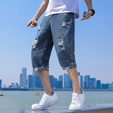 夏季薄款潮牌牛仔裤男韩版潮流直筒中裤宽松破洞七分裤潮8301-P50，男装牛仔裤，电商A318