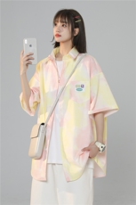 XZ-230-1CS219中性风宽松简约水墨扎染渐变休闲短袖衬衫P45控58，男装T恤，星座230-1