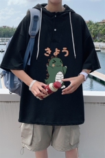 LD54037-P45连帽短袖t恤男大码胖子带帽五分袖中袖，男装T恤，电商A040
