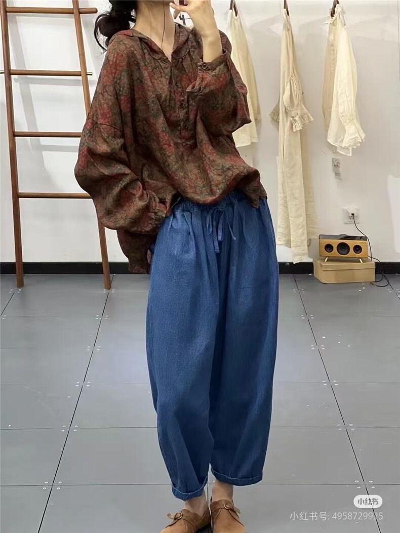 汉麻牛仔老爹裤2025时尚百搭,女装休闲裤,湘姗