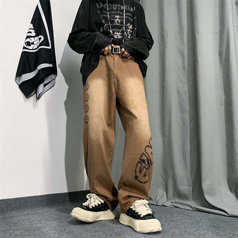 秋季美式复古牛仔裤ins潮牌高街宽松百搭直筒长裤男K4770-P45,男装牛仔裤,星座512-2
