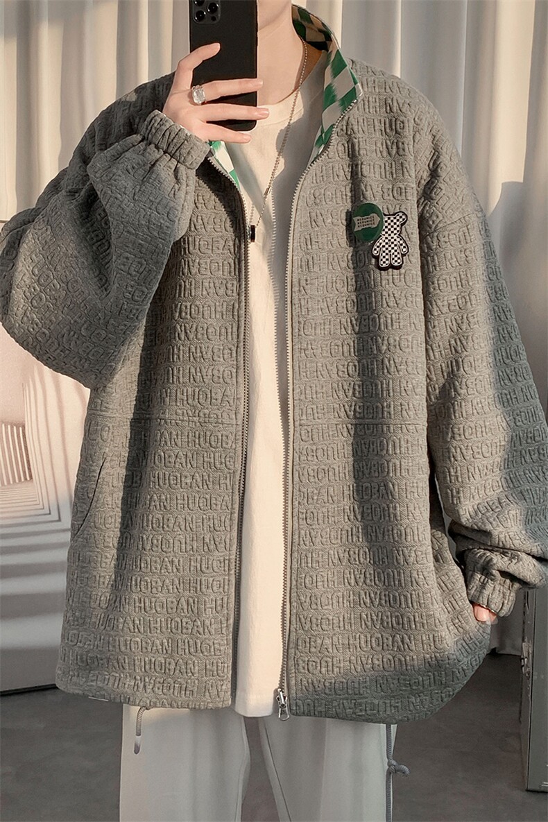 秋上新两面穿开衫时尚夹克港风男女韩版徽章棒球服外套8002-P100,男装夹克,电商A441-1