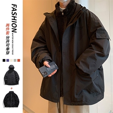 秋冬三合一连帽双层冲锋衣纯色宽松港风情侣夹克外套MY9318-P115，男装夹克，电商A128