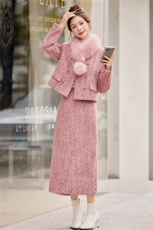 2026年冬季新款小香风长款裙子高级法式套装90羽绒服真狐狸毛领子，女装套装/套裙，小九月