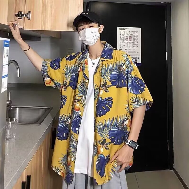 103-P23复古新款花衬衫夏季宽松休闲短袖衬衣,男装T恤,电商B323A