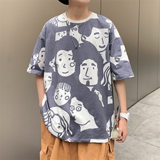 复古印花五分袖男潮流夏季ins潮牌嘻哈学生宽松短袖T恤T140-P25，男装T恤，星座512-2