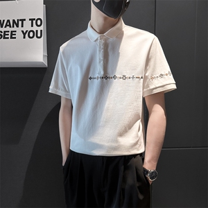 夏季新款新中式民族风绣花短袖POLO衫男潮流不对称刺绣  PL55-P58图片