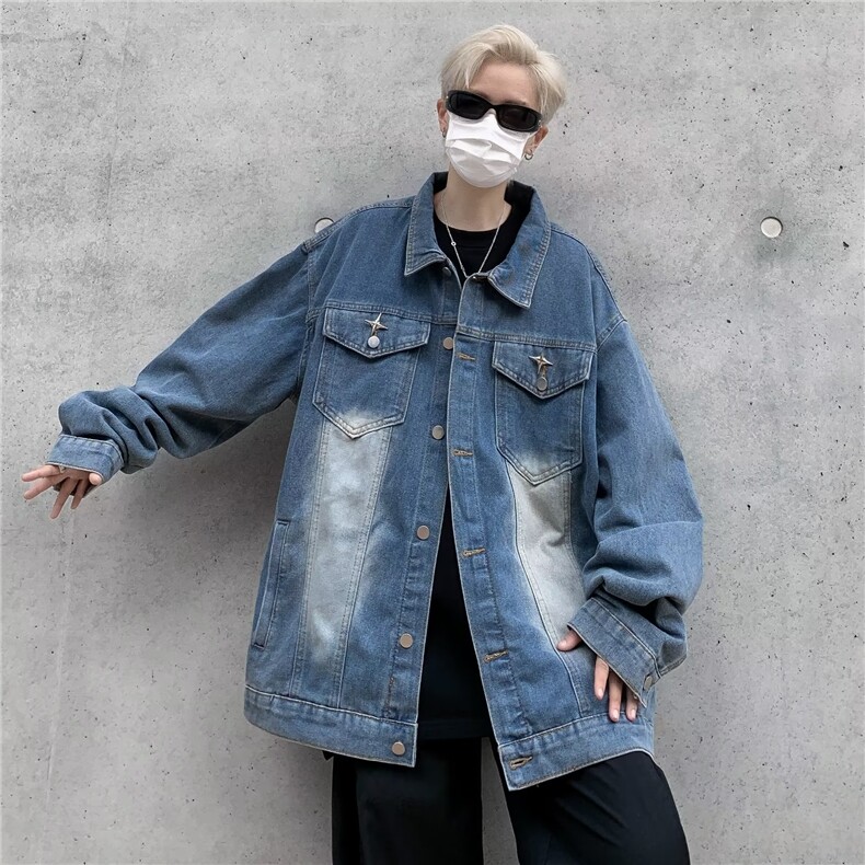 美式ins复古牛仔外套男春秋季潮牌高街宽松夹克上衣JH342-p65图片