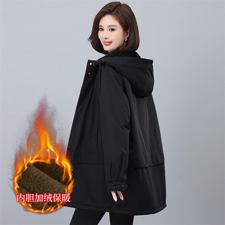 加厚棉衣中长款女2024年秋冬装新款妈妈装加绒宽松大码派克服外套,女装派克服,希欧阁