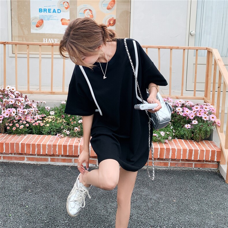夏季新品！简约黑色宽松大版T恤中裙B208-9058-P125K188,女装连衣裙,浙宝208