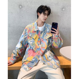 水墨涂鸦外套男春季潮牌痞帅炸街夹克春秋款美式hiphop设计感衣服图片