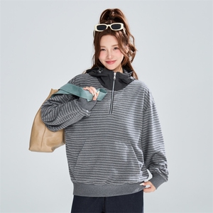 宽松条纹半拉链假两件套头上衣春秋休闲百搭卫衣XZ309 W8012 P60图片