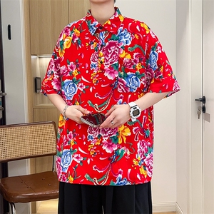 P01中性男女休闲大码花衣服polo衫宽松透气东北大花风团队服图片