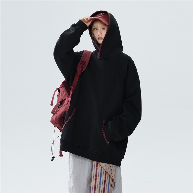 P68WY717420克高品质含59%棉新款连帽花边宽松时尚男女情侣卫衣,男装卫衣,电商A170